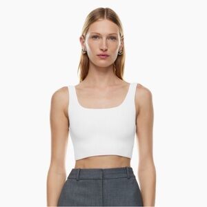 Aritzia Babaton Sculpt Knit Square Neck Cropped Tank in White Size 2XS